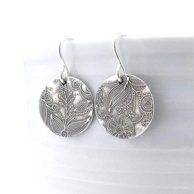 

Simple Silver Colour Round Drop Earrings Fashion Jewelry Ladies Pendant Bohemian Earrings Girl Accessories Retro Earrings