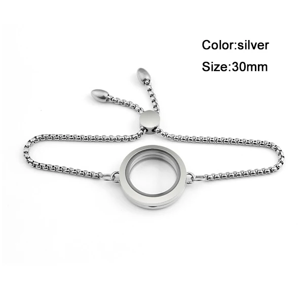 30mm silver URSJEWELRY с фокусным расстоянием 25 мм-30 мм браслет с медальоном 316L неоднородная Нержавеющая Сталь Подвески медальон прозрачный Стекло медальон с регулируемая цепь - Окраска металла: 30mm silver