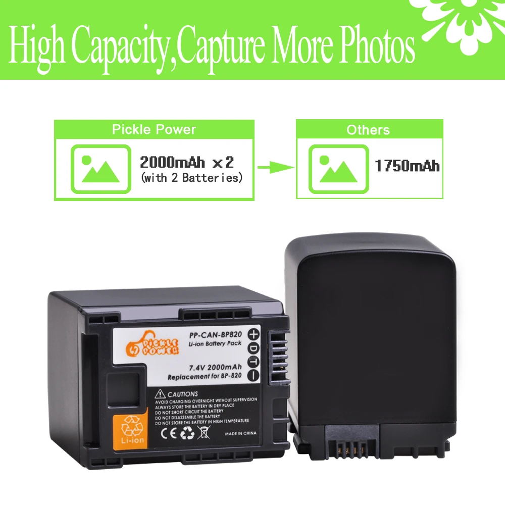 Аккумуляторная батарея Pickle Power 2000 мАч для Canon VIXIA GX10 HFM30 HFM31 HFM32 HFM300 HFG20 HFG21 HFG30 HFG40 BP-820