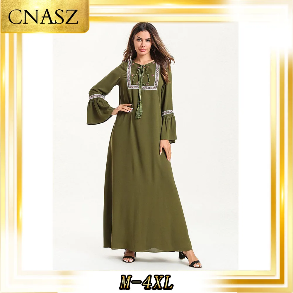 Женское платье с длинным рукавом Abaya Turkish Vetement Femme простое мусульманское большого