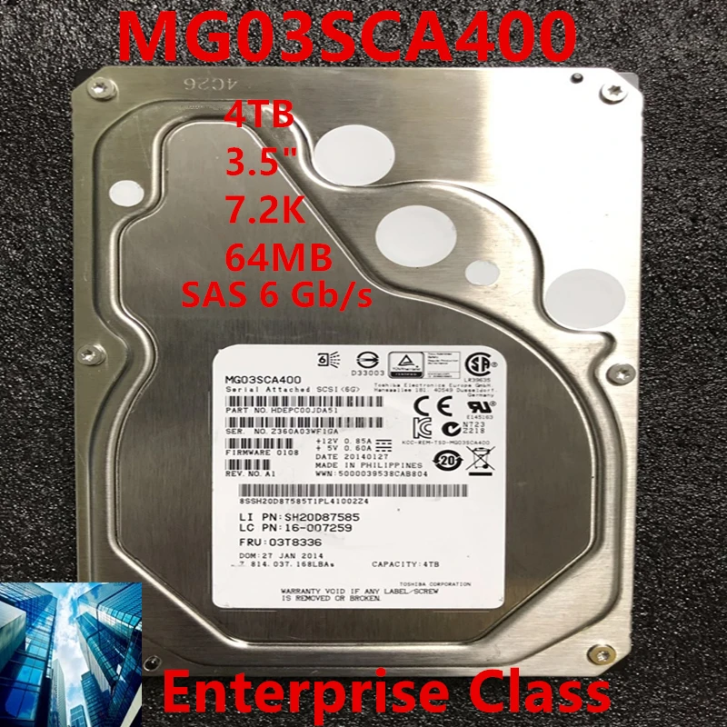 

New Original HDD For Toshiba Brand 4TB 3.5" SAS 6 Gb/s 64MB 7200RPM For Internal HDD For Enterprise Class HDD For MG03SCA400