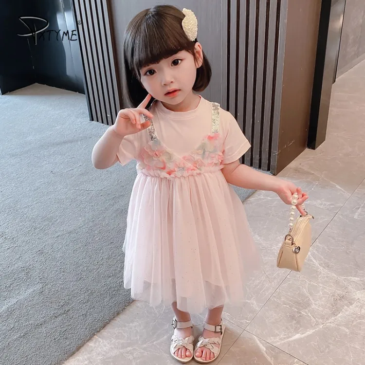 

2021 Summer New Children's Mesh Little Girl Fashionable Princess Dress Girls' Short Sleeve Dress