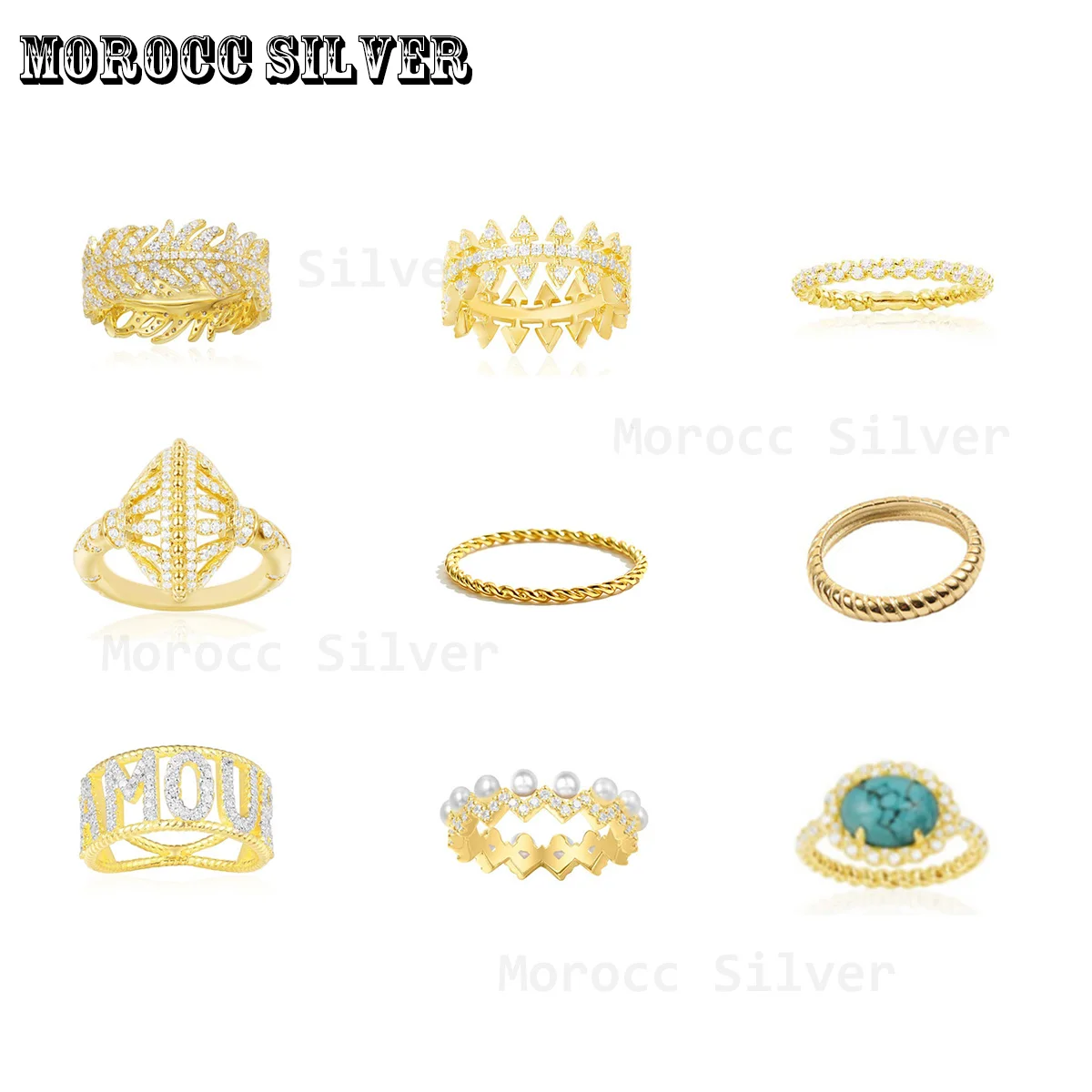 

S925 Sterling Silver Jewelry 1:1 Copy, High Quality Gold Classic Full Tooth Design, Fashionable Female Ring