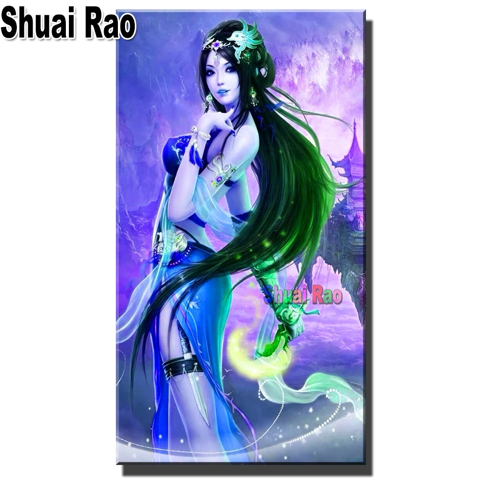 

Полноразмерная, квадратная, круглая, «сделай сам», алмазная живопись, картина Стразы в восточном стиле для древней красоты, мозаика, полная ...