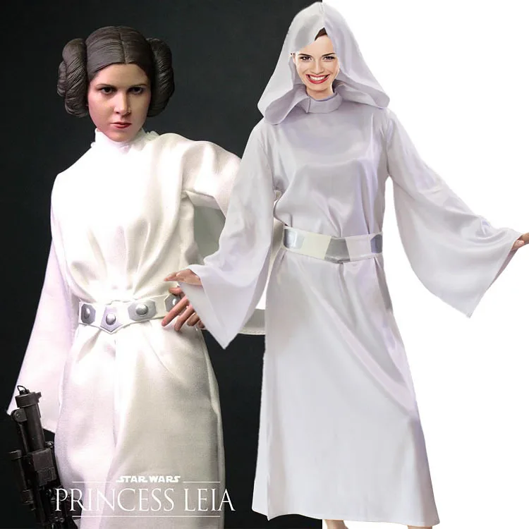 Звездные войны Принцесса костюм принцессы Леи Organa Solo Женщины Принцесса Leia белое платье с капюшоном костюмы любого размера