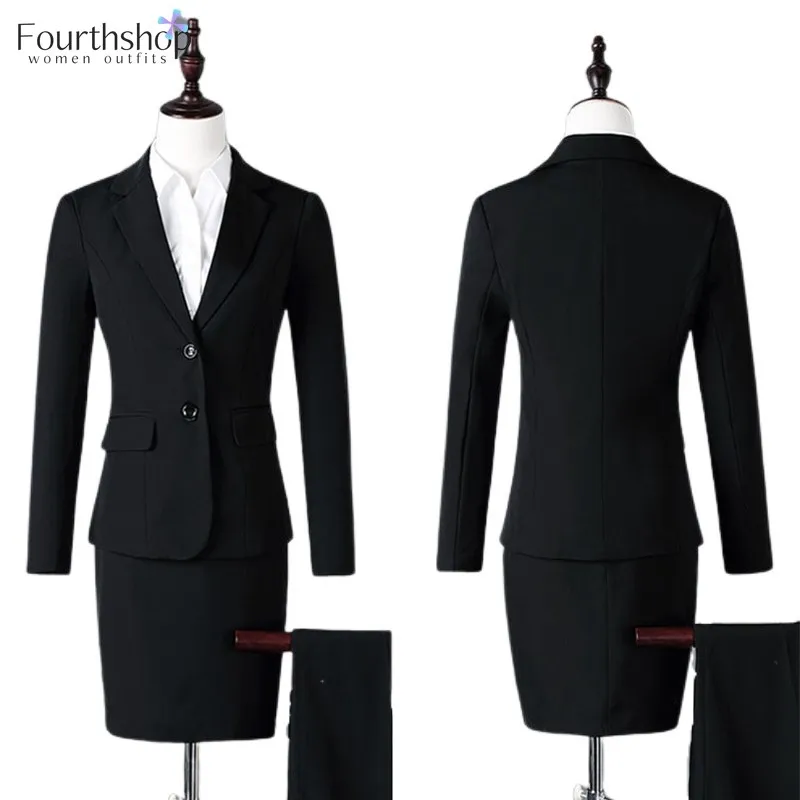 Office Lady 2 Piece Pants Blazer Set Women Suits Business Work Formal Uniform Autumn Winter Plus Size Pantsuits Female 2021 New | Женская