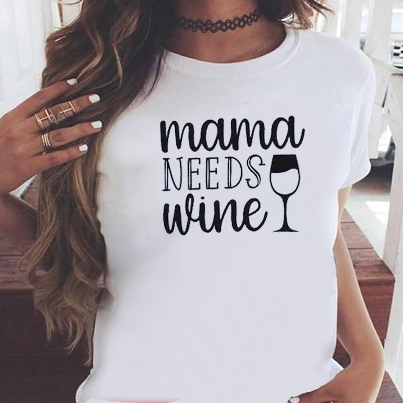

Funny Wine Glass T-shirt Women Kawaii Letter Clothes Woman Tshirts 2021 Mama Fashion Clothing Pink Plus Fashion Vintage Tee