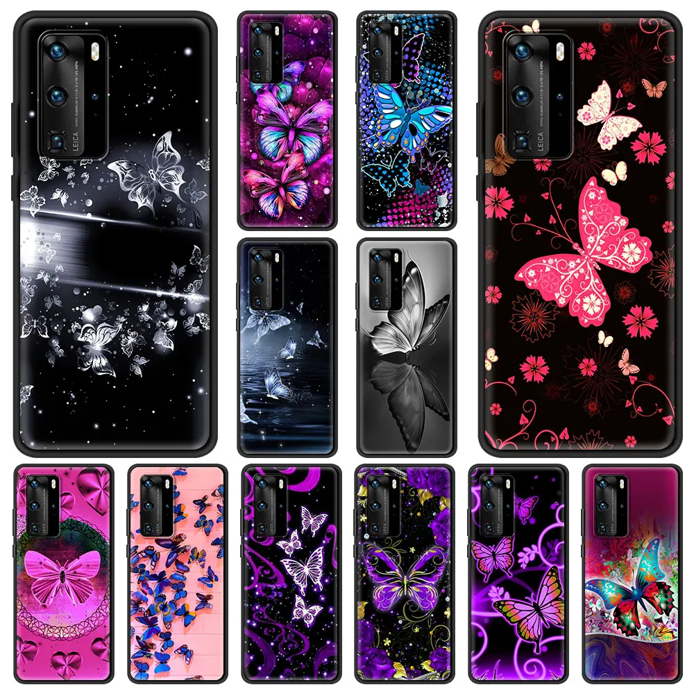 

Beautiful Butterfly Fitted Phone Case Cover For Huawei Y6 Y7 2019 P30 Pro P40 Lite E P Smart Z Silicon Shockproof Shell Fundas