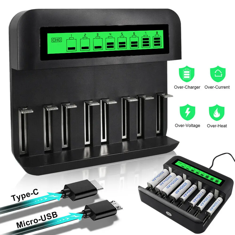 Умное зарядное устройство PALO с ЖК-дисплеем 8 слотов USB 1 2 в AA AAA C D | Электроника