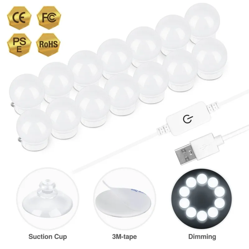 

1PCS 5V White Mirror Light Hollywood Style LED Mirror Light Kit With 10 Dimmable Bulbs For Dressing Table
