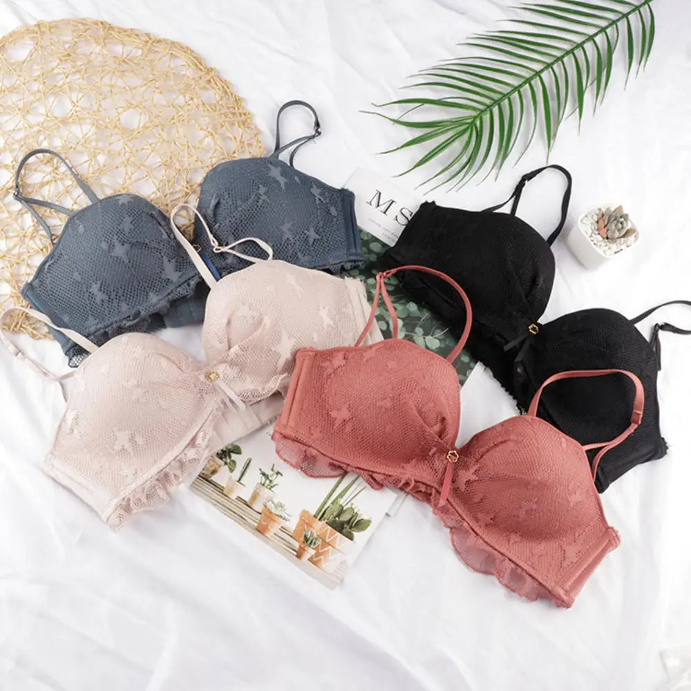 

New 1 Set Sexy Backless Bra And Panty Set Lace Front Closure Seamless Push Up Underwear Briefs Women Wireless Lingerie Sets