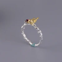 chinese style 925 sterling silver bird women rings for women girls ethnic zirconia opening adjustable finger ring jewelry jz006