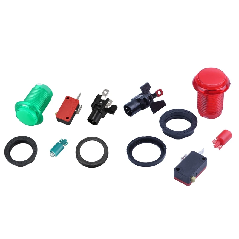 2 PCS Round Lit Illuminated Arcade Video Game Push Button Switch LED Light 5V/12V Color:Green &amp Red | Электроника