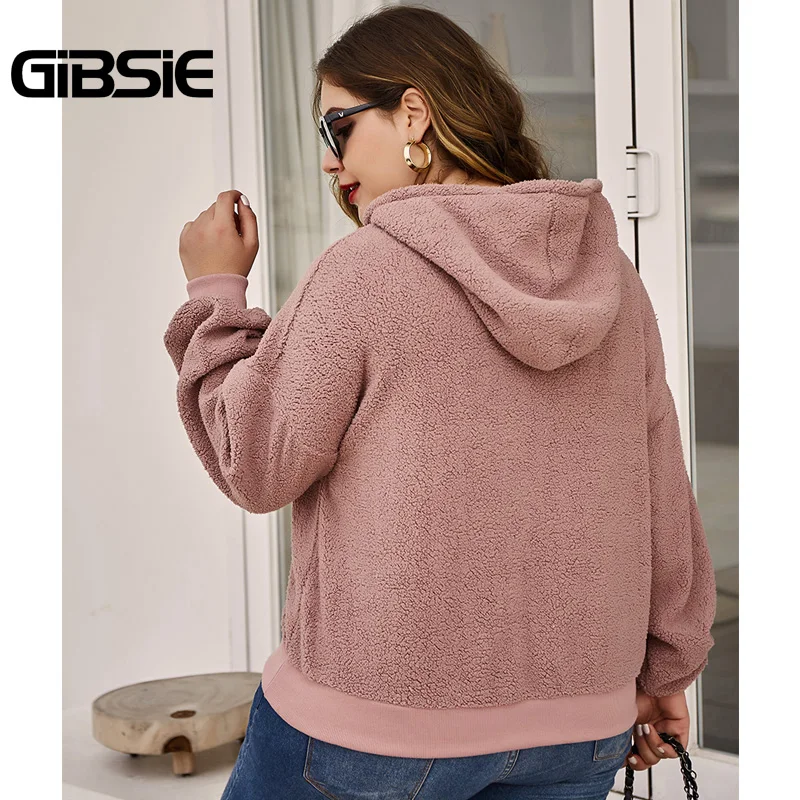 

GIBSIE Solid Drop Long Sleeve Women Hoodies Spring Autumn Button Casual Hooded Sweatshirt Winter Ladies Plus Size Pullover 2020
