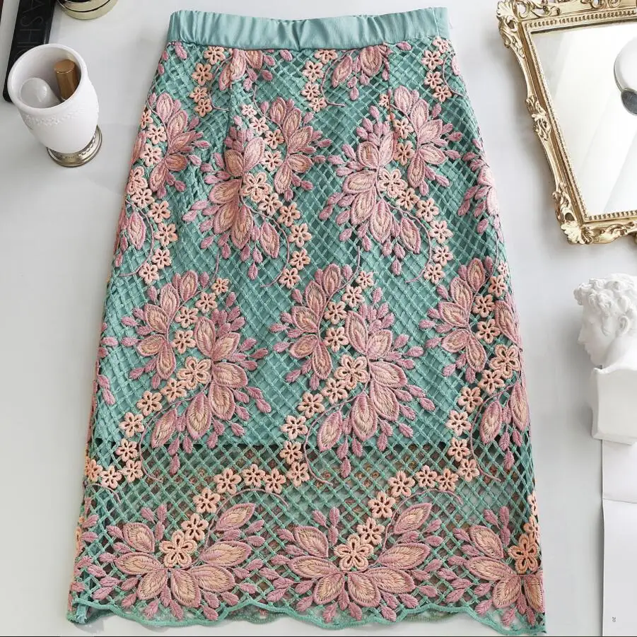 Женская юбка с цветочной вышивкой демисезонная Водорастворимая кружевная