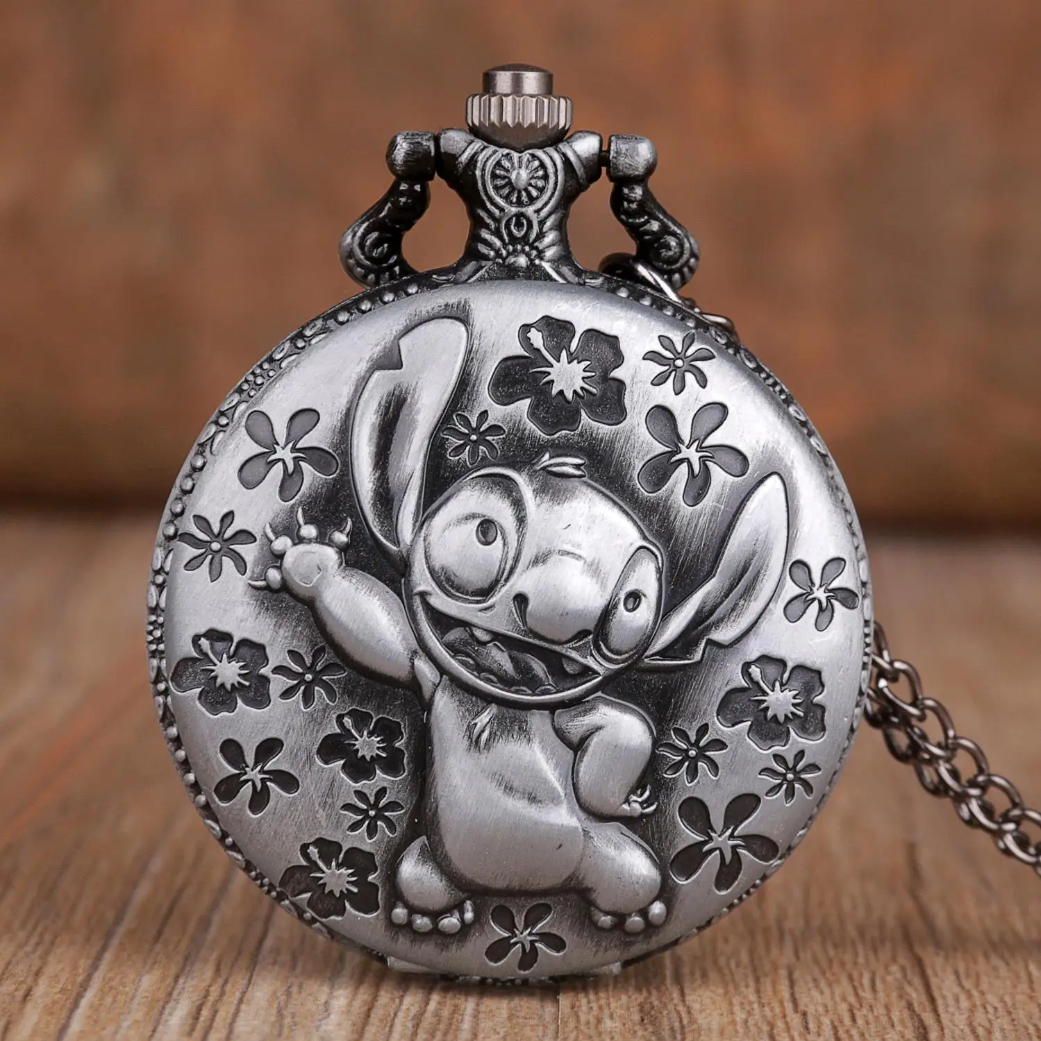 Винтаж Прекрасный узор серый кварцевые карманные часы ретро Лило и стежка Тема