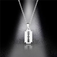 stainless steel safety blade razor pendant necklace punk hiphop jewelry for men boys geometrical animal small dangling choker