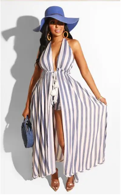 Пикантные Для женщин пляжное платье с полосками туника для бикини (Bikini Cover Up)