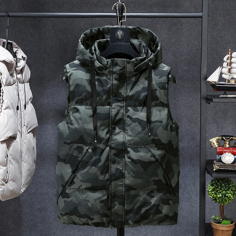 Зимняя мужская размера плюс 6XL 7XL 8XL 9XL 10XL жилет толстовка камуфляжная куртка без
