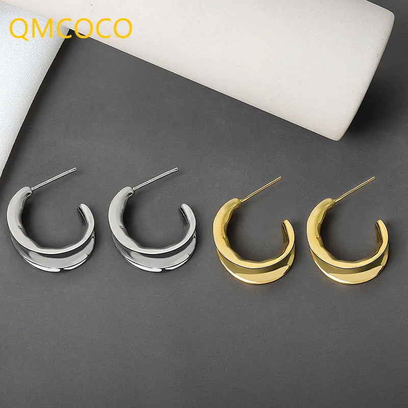 

QMCOCO Silver Color Irregular Concave-Convex Round INS Style Small Stud Earrings For Women Party Jewelry Decoration