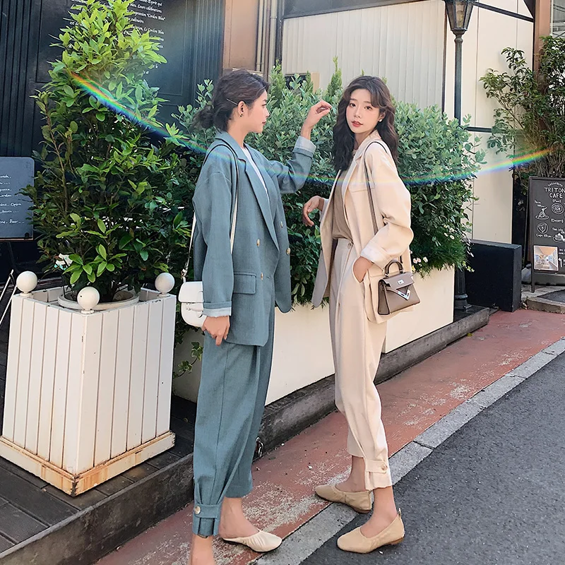 Новый женский офисный комплект из двух предметов однотонная двубортная Женская