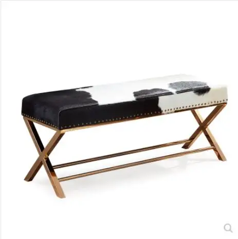 

Licht luxus kuh leder langen bank bett schwanz hocker bar hocker wechselnden schuhe hocker sofa niedrigen hocker rose gold make-