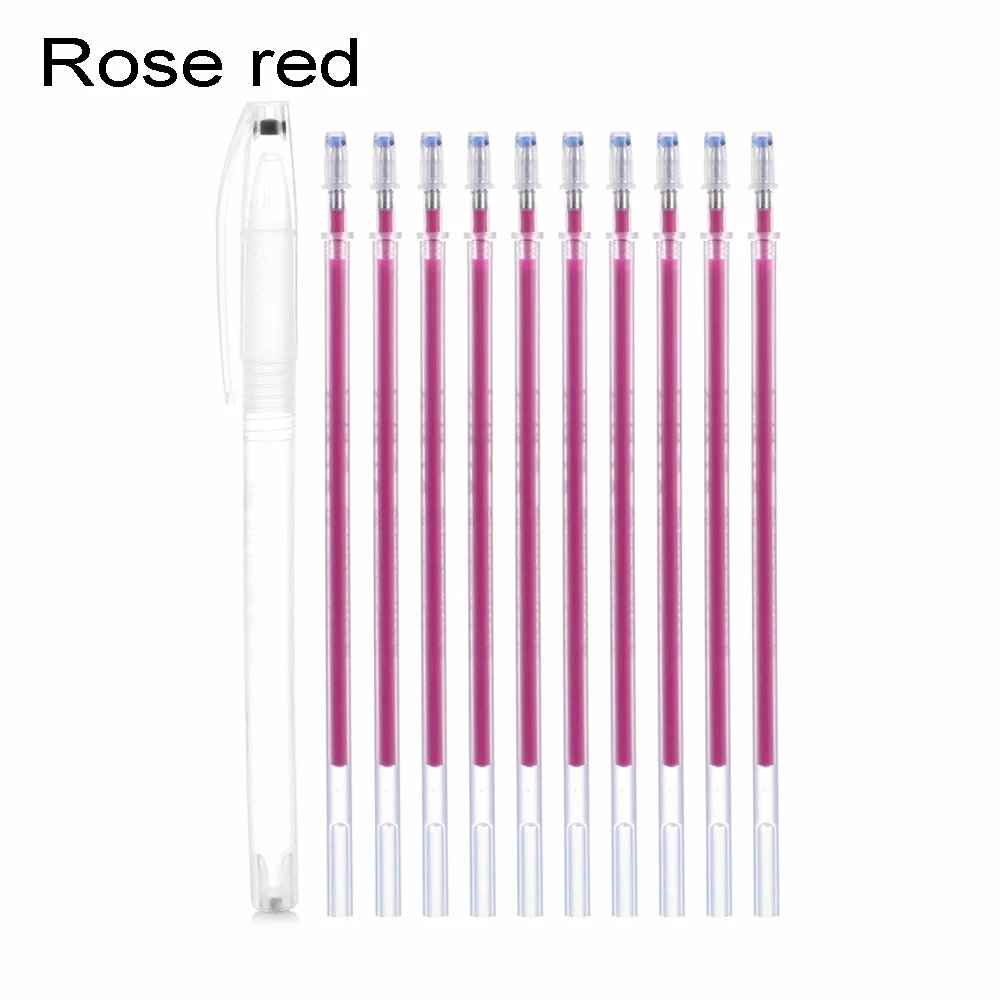 Rose red 1Set Plastic Heat Wrap Fade Out Fabric Markers Pencil High Temperature Disappearing Marker Pens Sewing Accessories Tools - Цвет: Rose red