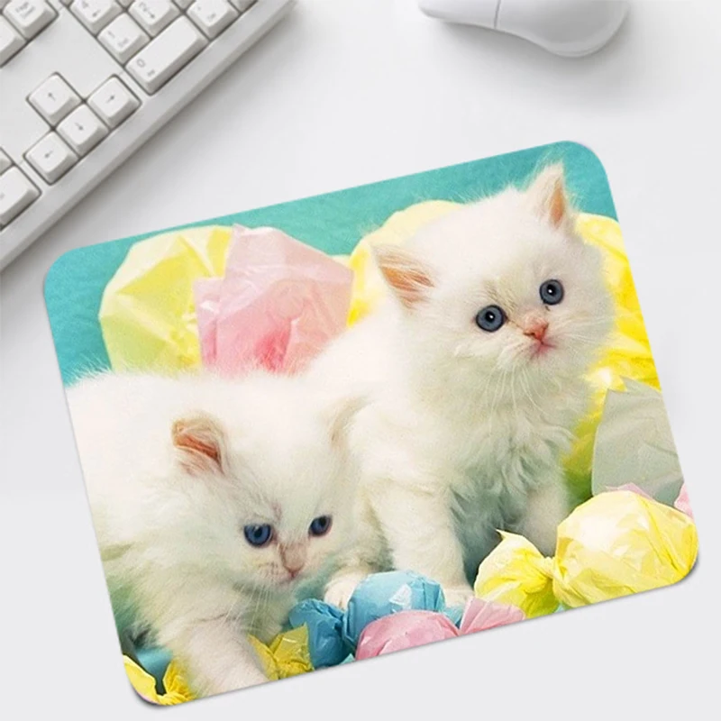 

Big Promotion Animal Cute White Cat Photo Printed Table Mats Mice Non-slip Rubber Mouse Pad Gamer Desktop Play Pads