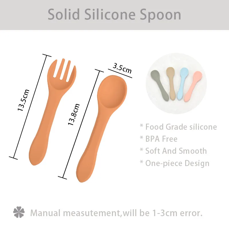 

Baby Spoon Fork Food Grade Silicone BPA-Free Material Feeding Dishes Dishwasher Safe Feeding Set Easy To Rinse Tableware