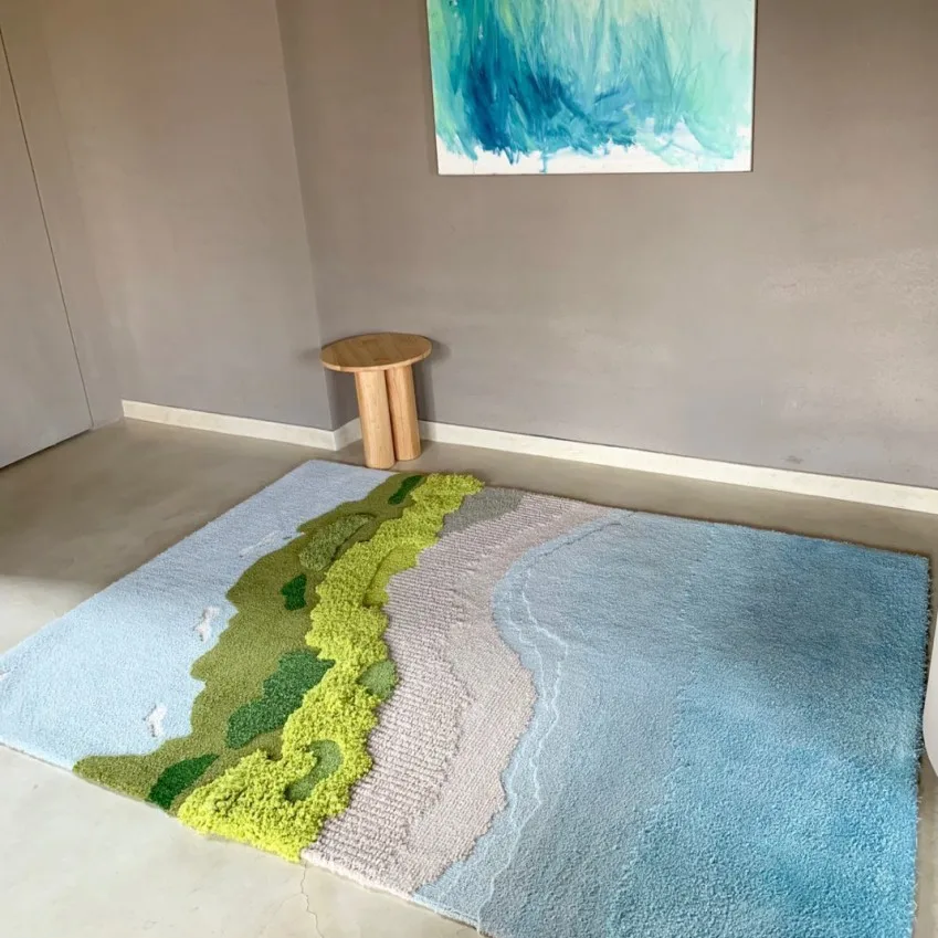 Скандинавская зеленая серия 3D шерстяной коврик ручной работы с узором