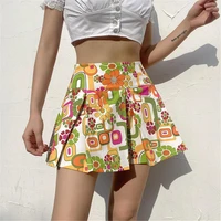 pleated short skirt lady sexy beach floral print a line mini hip skirt summer bohemian style woman high waist colorful skirt