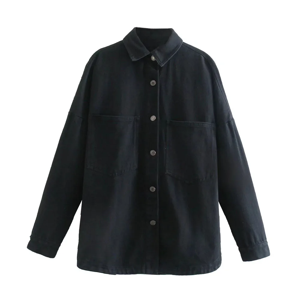

DiYiG WOMAN 2021 New Fashion Pocket Denim Shirt Jacket Retro Casual Lapel Single-breasted Long Sleeve Outer Chic Top