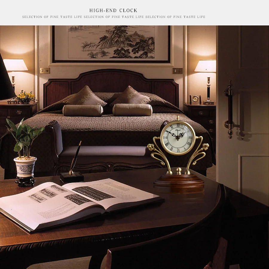 

HOT EUROPEAN AMERICAN COPPER TABLE CLOCK FASHION CREATIVE SOLID WOOD CLOCK LIVING ROOM SILENT QUARTZ CLOCKS OFFICE BEDROOM DESK