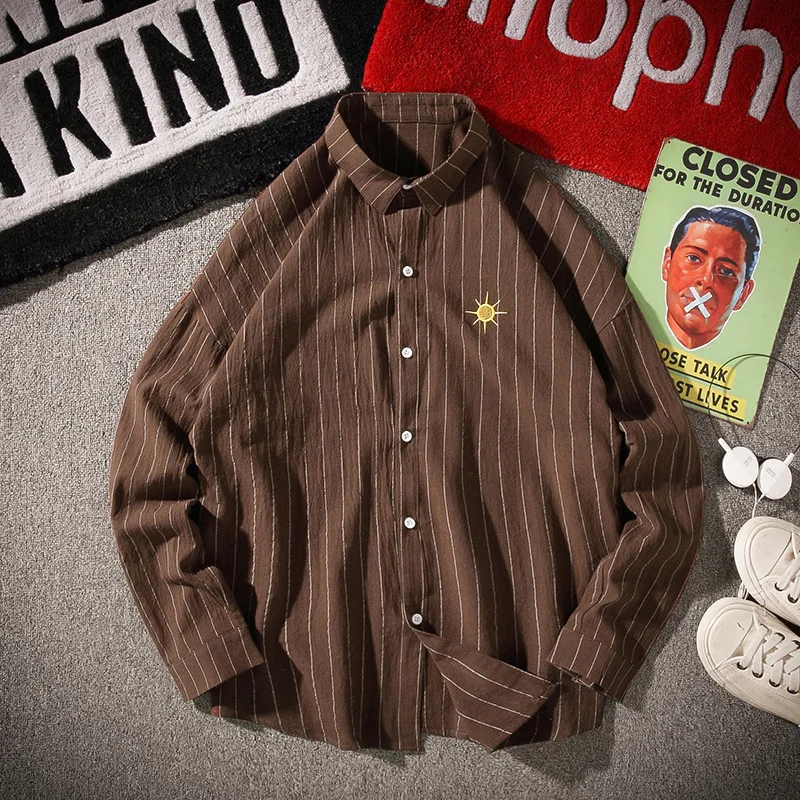 Новый тренд корейский стиль модная мужская белая полосатая рубашка рубашки с