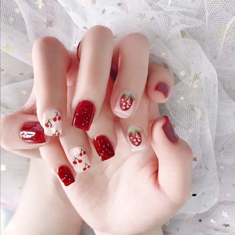 style9 24 шт./компл. для девочек с красивым рисунком сердца; Временные татуировки для ногтей "сделай сам", белая, серая, Цвет накладные ногти Короткие Размеры нейл-арта Пресс на Поддельные ногтей с клеем - Цвет: style9
