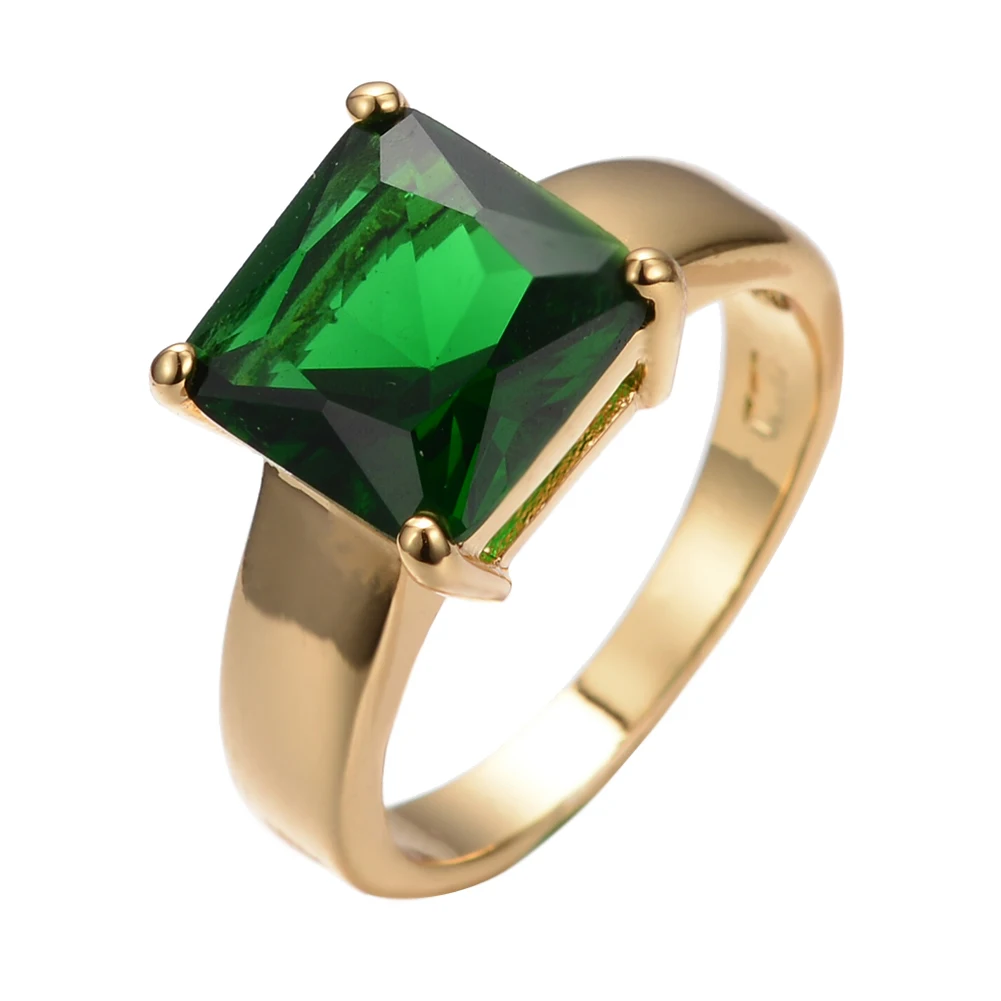 

Vintage Female Green Crystal Jewelry Charm Gold Color Thin Wedding Rings For Women Square Zircon Engagement Valentines Day Gift