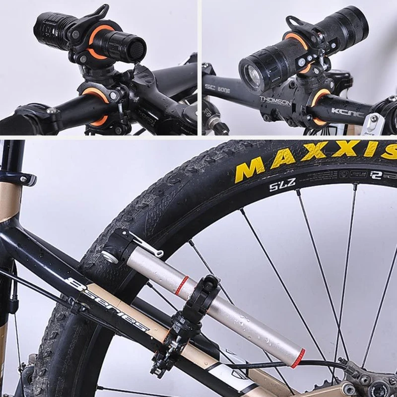 

Bycicle Rotating Light Double Holder Front Flashlight Lamp Pump Handlebar
