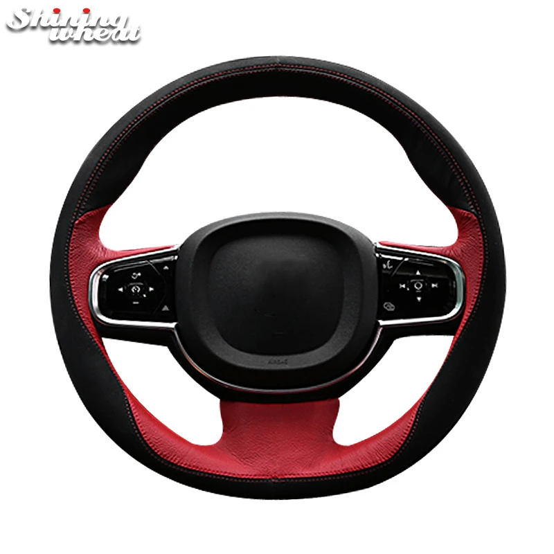 

Black Red Leather Car Steering Wheel Cover for Volvo XC90 2015-2017