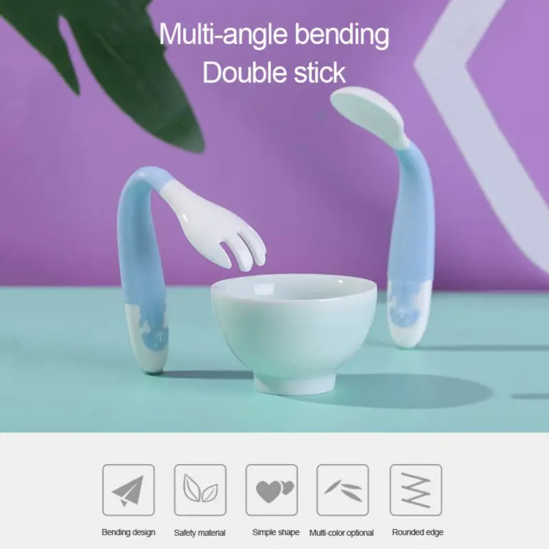 

2pcs/set Temperature Sensing Spoon Fork Child Safety Feeding Dining Spoon for Baby 0~2 Years Old Tongue Anti Scald Tableware