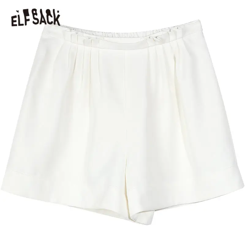 

ELFSACK Black Solid Minimalist High Waist Casual Women Shorts 2020 Summer ELF White Pure Korean Ladies Daily Straight Bottoms