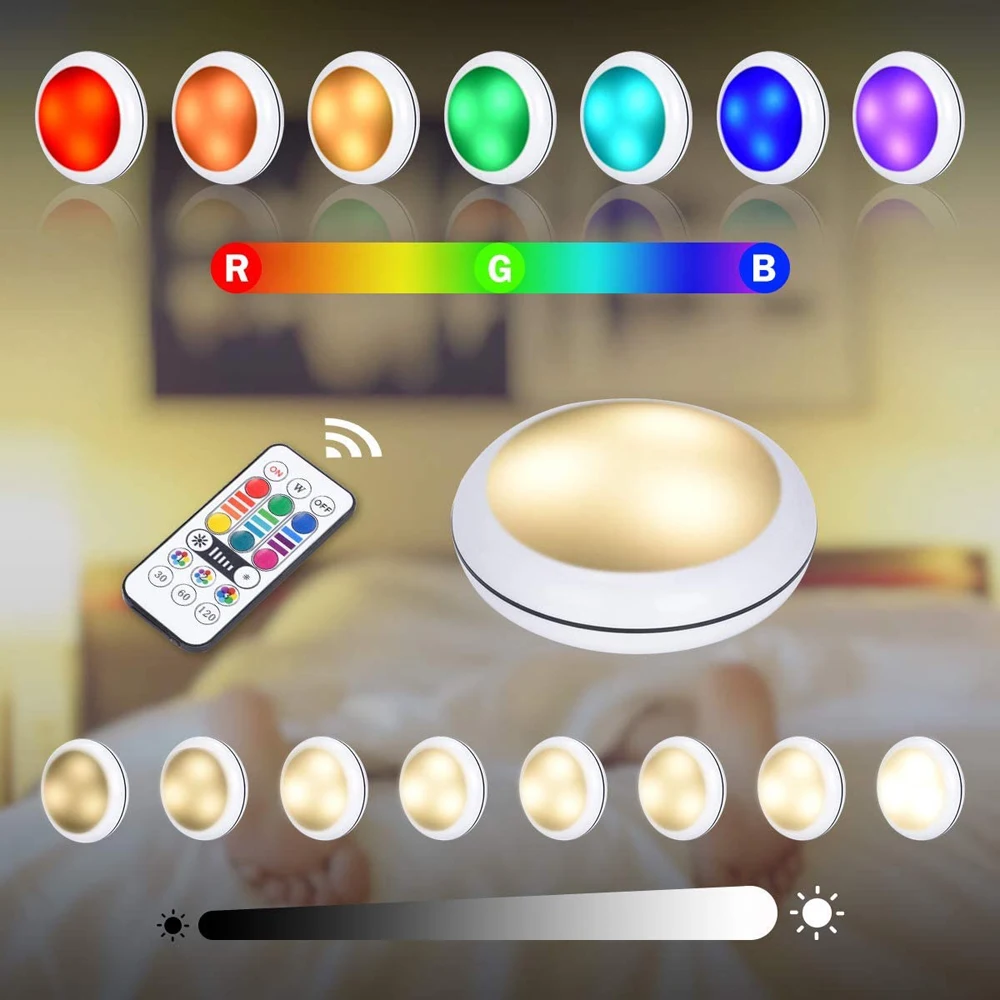 aiboo usb rechangeable rgbw led cabinet light puck lamp 16 colors timmer remote under shelf kitchen counter lighting free global shipping