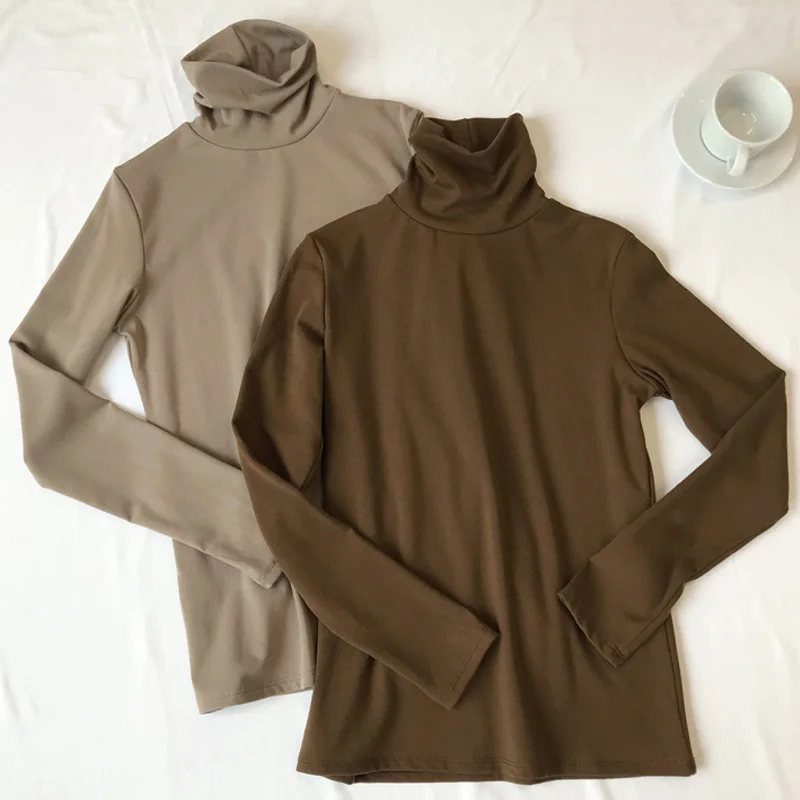 

Женская водолазка с длинным рукавом, простые футболки в Корейском стиле, подходящая ко всему футболка для отдыха, женская одежда в стиле Хар...