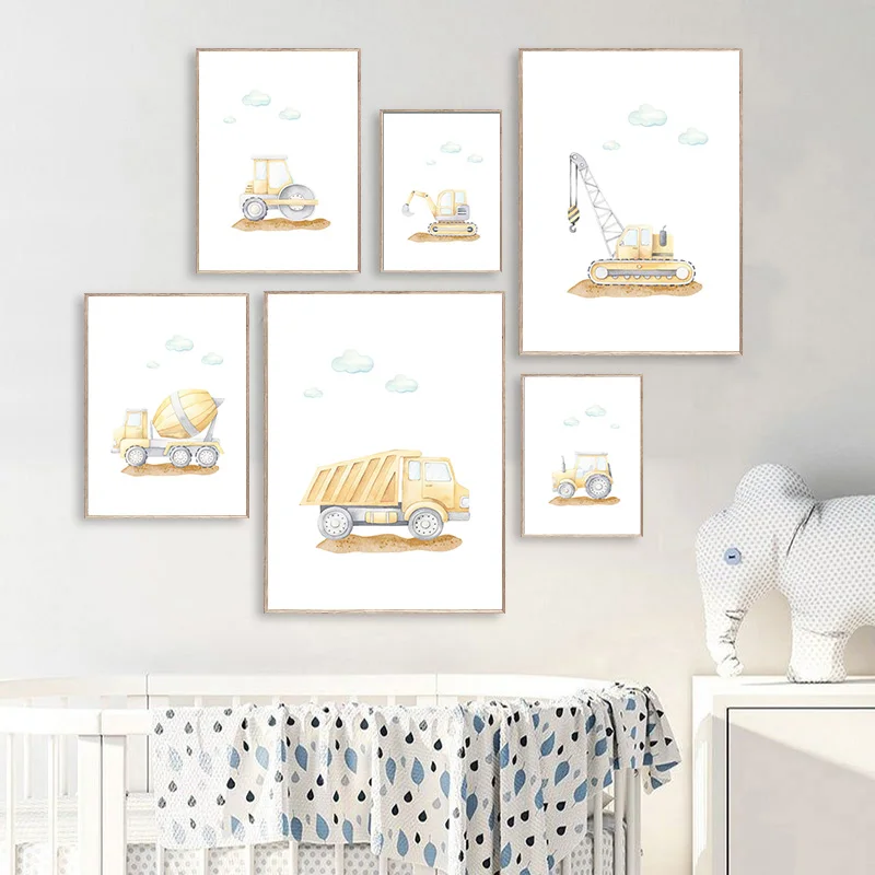 Трактор строительная машина постер для детской комнаты с принтом монтируемая