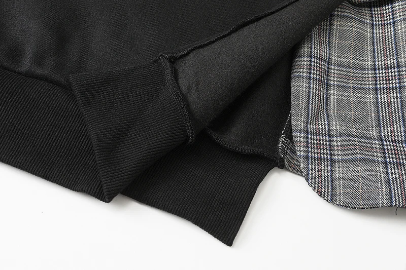 

[EAM] Loose Black Plaid Ribbon Irregular Sweatshirt New Round Neck Long Sleeve Women Big Size Fashion Spring Autumn 2021 1Z261