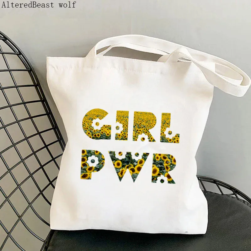 

Women Shopper bag Sunflower girl power Kawaii Bag Harajuku Shopping Canvas Shopper Bag girl handbag Tote Shoulder Lady Bag
