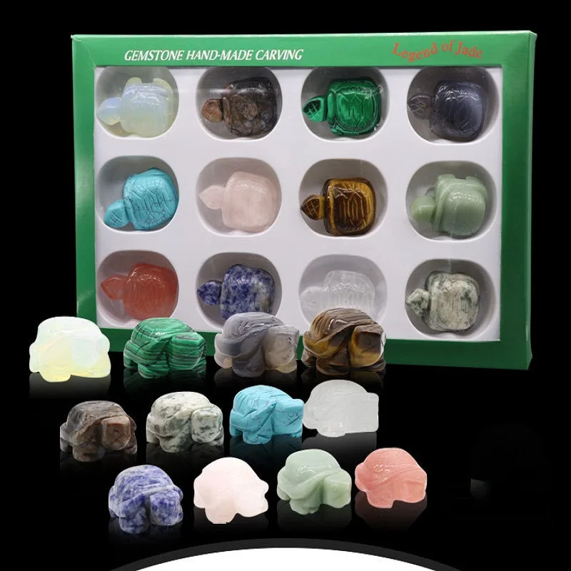 12 шт. натуральный белый кристаллический камень резные животные черепахи