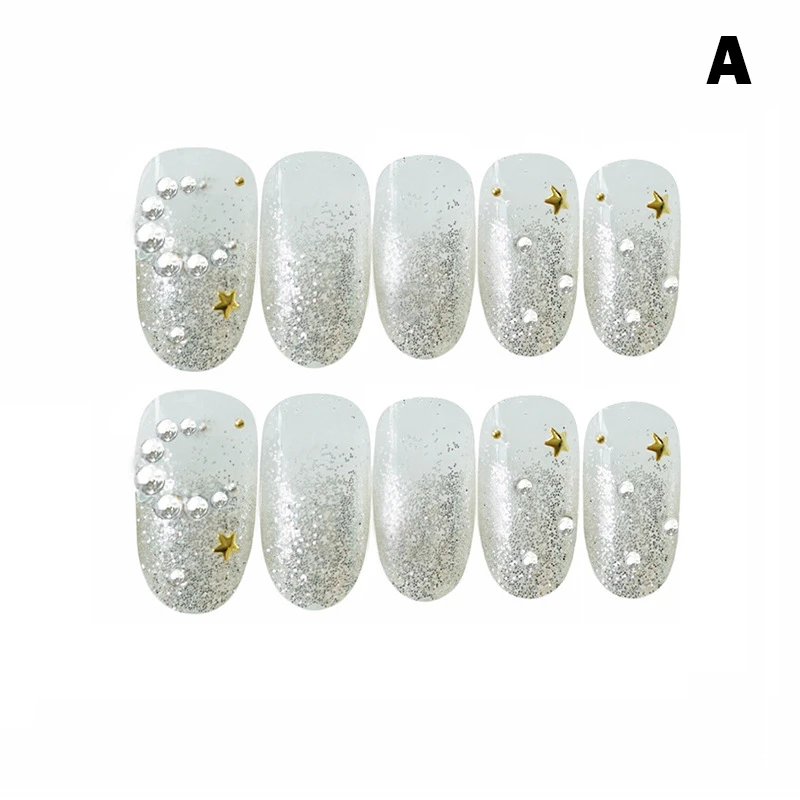 

Women's Nail Patch with Long Round Head and Transparent Silver Glitter SMJ