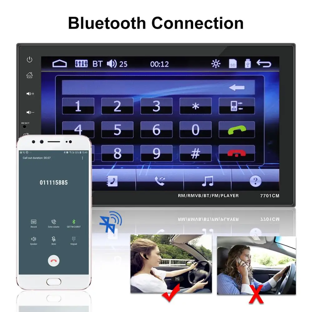 Авторадио 2 din 7 &quotHD сенсорный экран автомобильное радио bluetooth estereo para Авто Зеркало