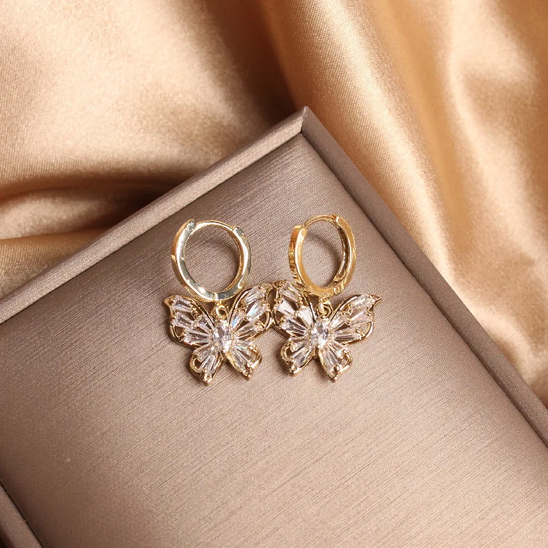 Женские серьги гвоздики в виде бабочки с фианитами|Серьги-гвоздики| |