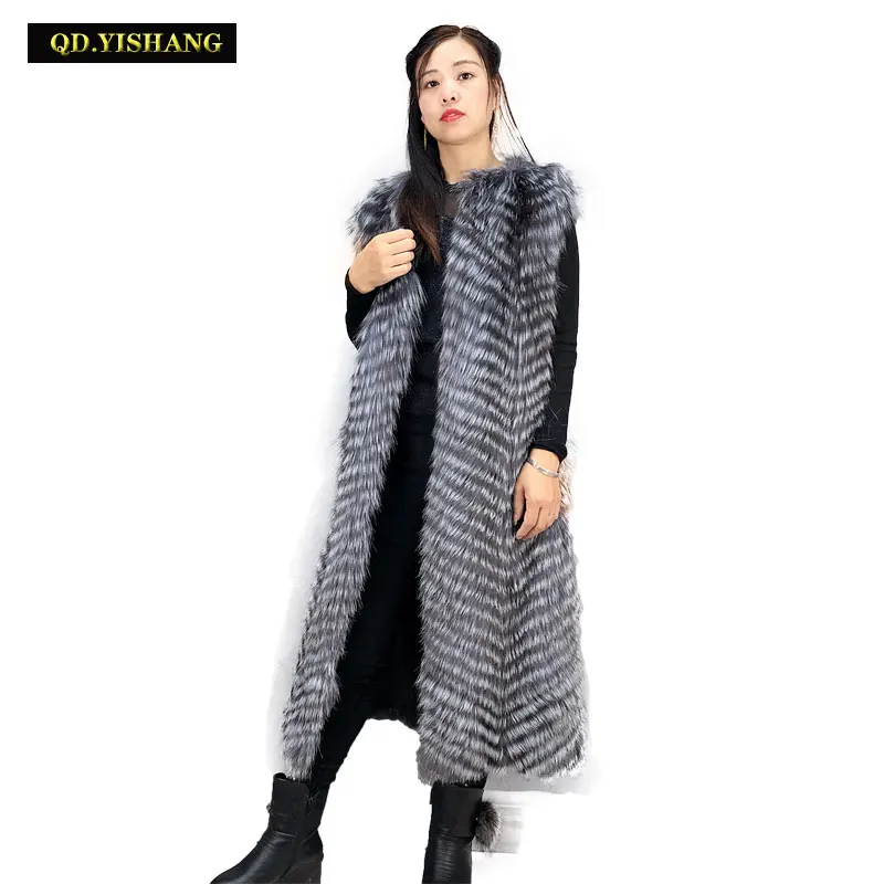 Жилет из натурального меха QD.YISHANG зимний длинный жилет Лисьего для женщин|Шубы и